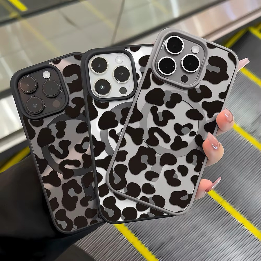 Handyhülle mit Leopardenmuster für iPhone 17 Pro, 16, 15, 14, 13, 12, 11 Pro Max, matte Magsafe magnetische kabellose Ladeabdeckung, Multicolor - Bild 5