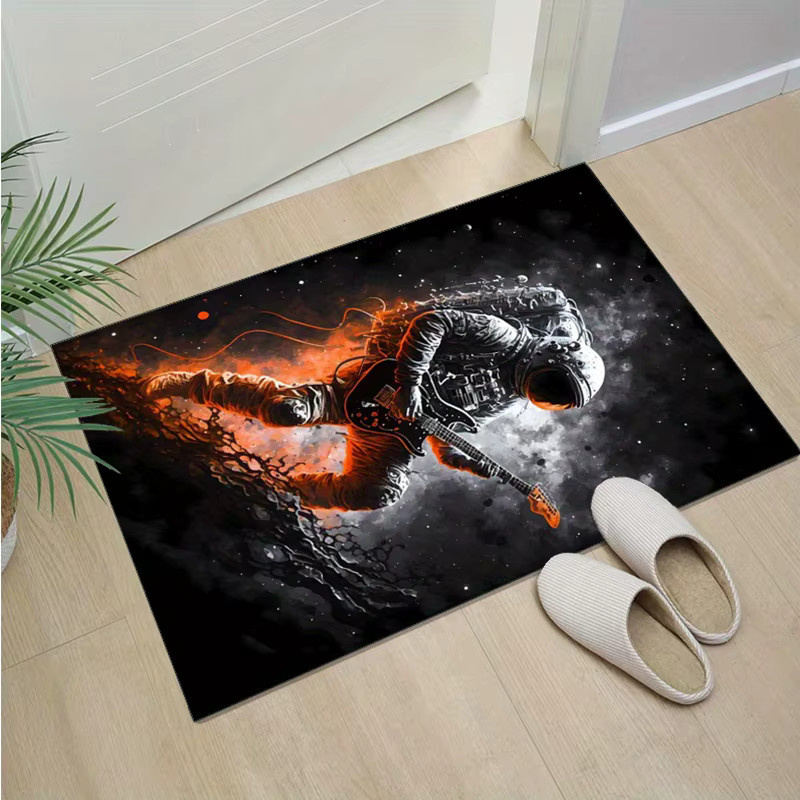 VIKAMA Astronaut E-Gitarre Teppich mit Flammen und Sternenhimmel, Multicolour, B/T: 60 x 40 cm - Bild 2