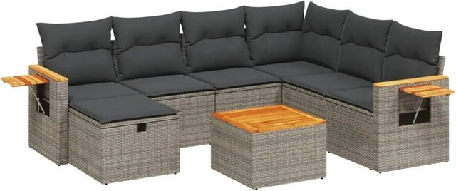 vidaXL 8-teilige Garten-Sofagarnitur in L-Form aus grauem Poly-Rattan mit Kissen und Metallgestell - Bild 1