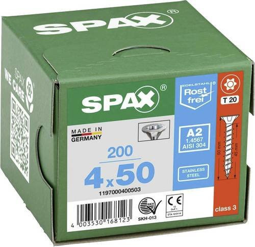Spax Holzschraube T-STAR plus aus Edelstahl A2 in Silber, Durchmesser: 4 mm, Länge: 50 mm, 200 Stück - Bild 1