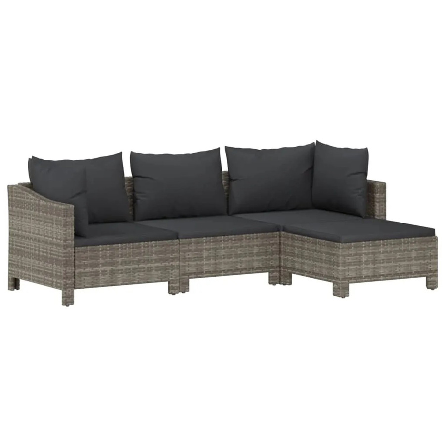 vidaXL 4-tlg Garten-Lounge-Set in L-Form aus grauem Poly Rattan mit Kissen und pulverbeschichtetem Stahlgestell - Bild 2
