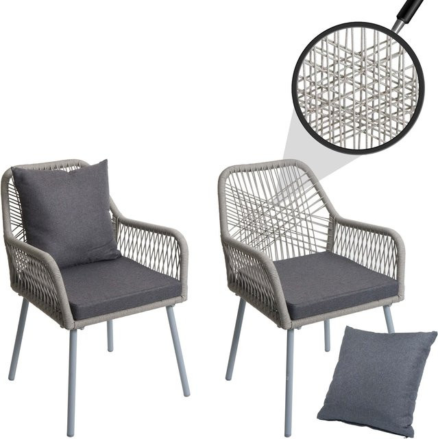 2er-Set MCW Gartenstuhl O12 aus Aluminium mit Seilgeflecht Rope in Grau und dunkelgrauen Polstern - Bild 1