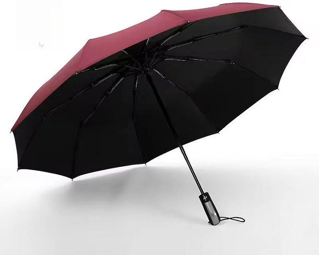 Automatischer Klappschirm von NATAWA aus Vinyl in Rot, winddichter und robuster Zehn-Knochen-Regenschirm - Bild 1