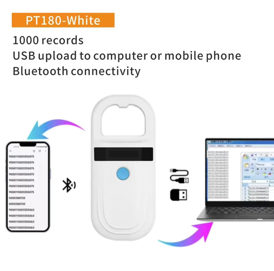 HACHANLUN Tier-RFID-Lesegerät mit Bluetooth für Katze und Hund zur Mikrochip-Auslesung (134,2 kHz und 125 kHz) in Schwarz oder Weiß - Bild 2
