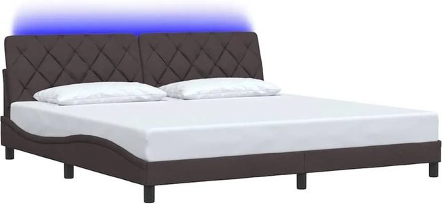 vidaXL Bettgestell mit LED-Beleuchtung und USB-Anschluss in Dunkelbraun, Stoff, B/T: 200 x 200 cm - Bild 1
