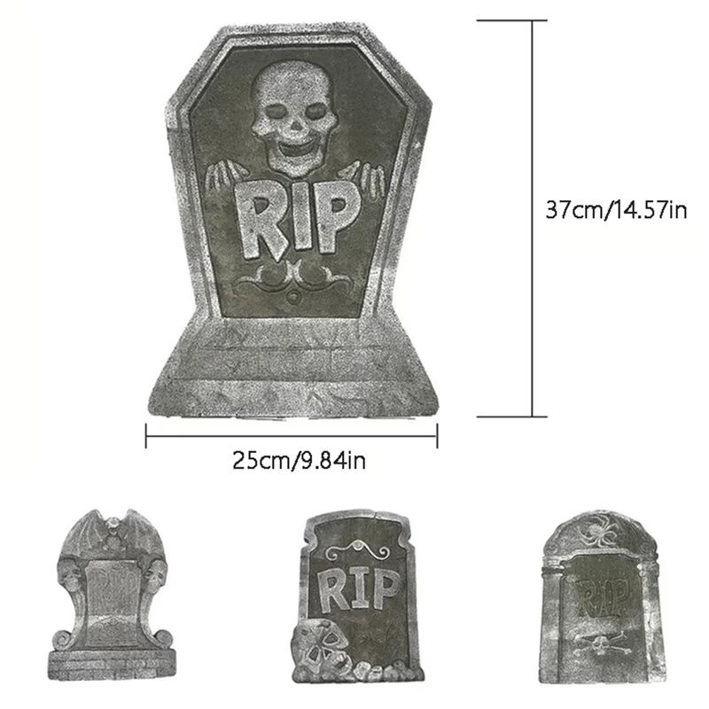 4er-Set Halloween Grabsteine aus Schaumstoff und Kunststoff in Grau für die Outdoor- und Heimdekoration - Bild 5