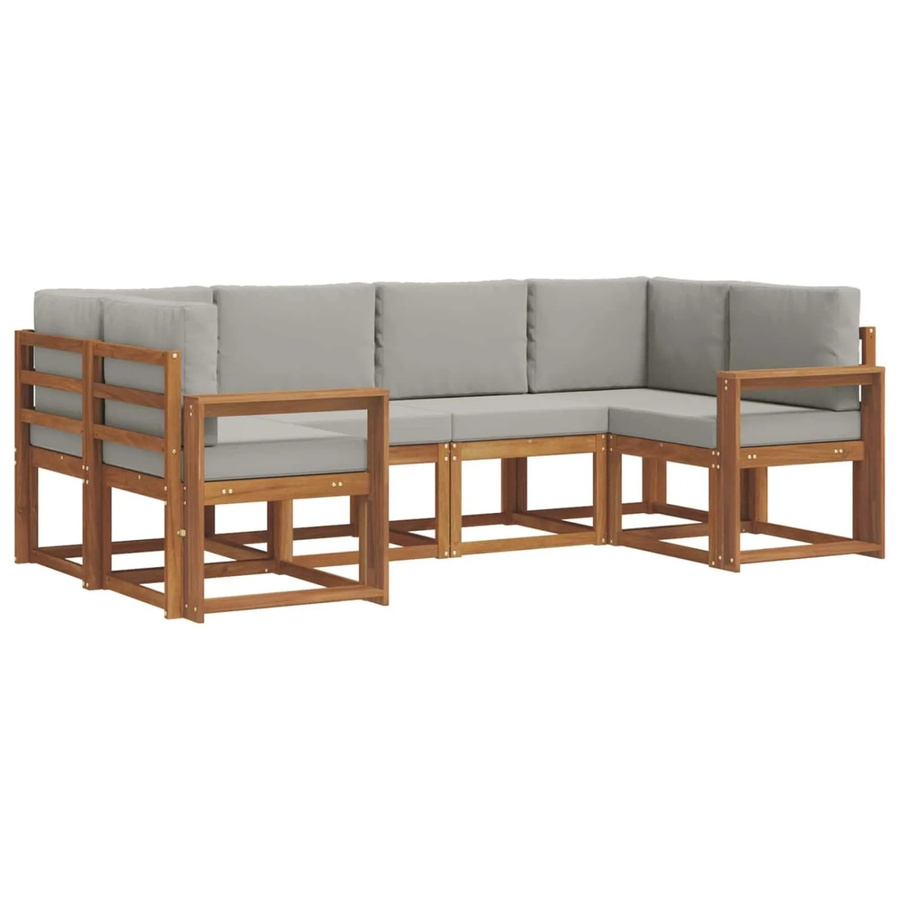 vidaXL Outdoor-Sofagarnitur 6-teilig in L-Form aus Akazienholz mit Kissen, Farben: Natur und Hellgrau - Bild 2