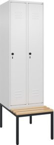C+P Spind Classic PLUS Garderobenschrank mit Sitzbank, 2 Abteile, Sicherheits-Drehriegel, 4 Garderobenhaken, mittige Trennwand, Farbe: Anthrazit/Grau, B/T/H: 212 x 60 x 81,5 cm - Bild 1