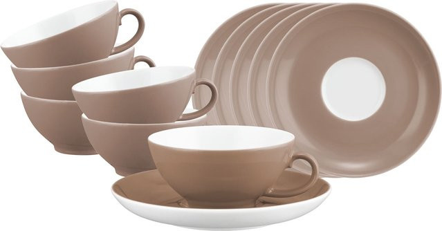 Seltmann Weiden Teetassen mit Untertassen Liberty Pure Colors aus Porzellan, Braun, 6er Set, 140 ml pro Tasse - Bild 1