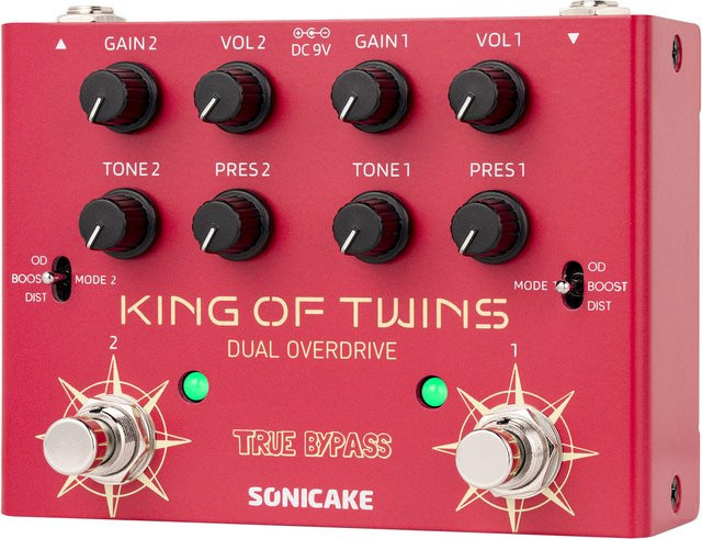 SONICAKE King of Twins QDS-08 Gitarreneffektpedal in Rot mit Overdrive, Boost und Distortion sowie Dual-Channel-Steuerung und True Bypass - Bild 1