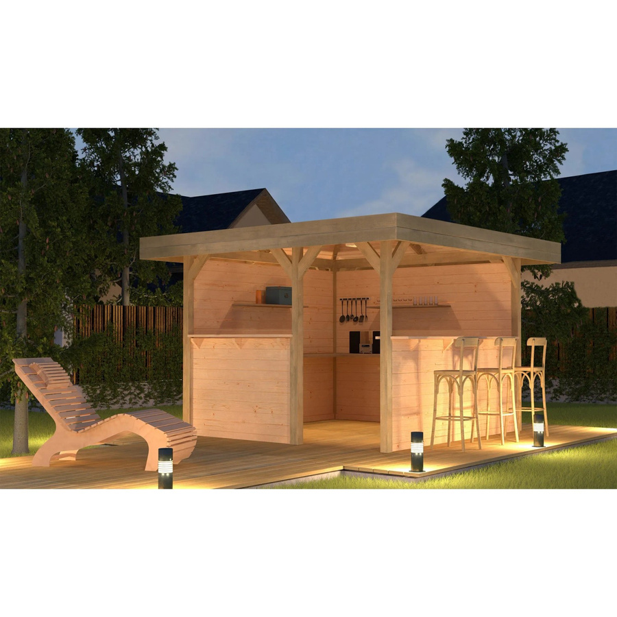 Weka Gartenlaube Rimini Gr. 2 mit Flachdach in Braun, B: 349 cm, T: 360 cm - Bild 2