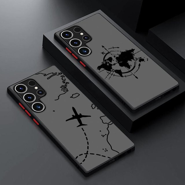 Line Airplane Topographic Handyhülle für Samsung Galaxy S25 Ultra S24 FE S23 S22 Plus S21 S20 S10 – Grau - Bild 1