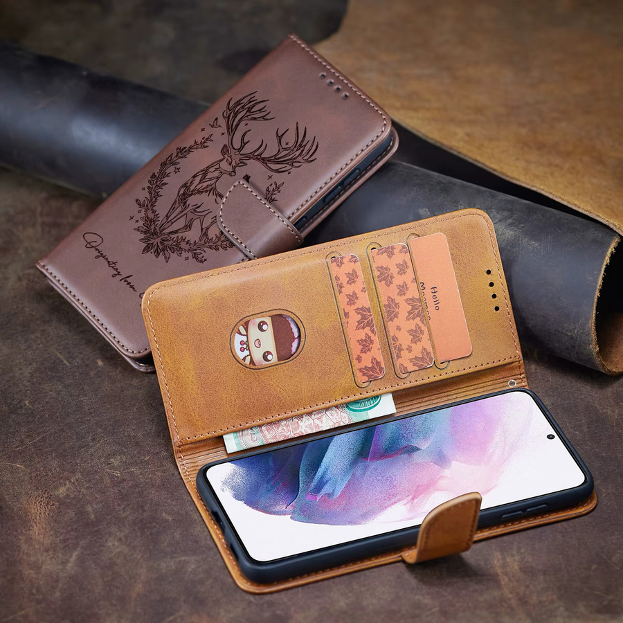 HKNR 3D-geprägtes Tierleder-Handyhülle für iPhone, Farbe: Schwarz - Bild 4