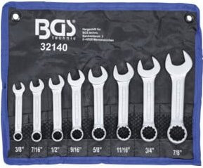BGS Maul-Ringschlüssel-Satz extra kurz in Silber, 8-teilig, Zollgrößen SW 3/8 Zoll bis 7/8 Zoll - Bild 1