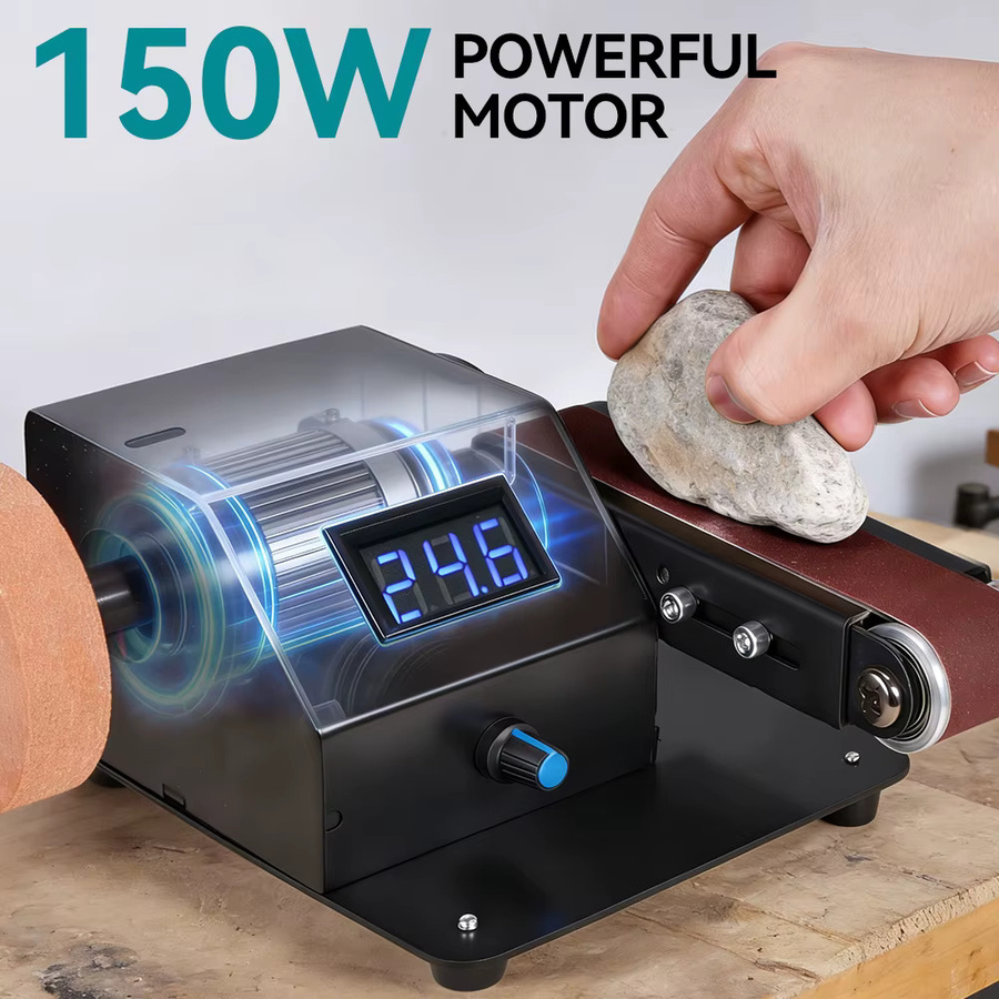 YOFIDRA 7-Gang Elektrischer Bandschleifer in Schwarz mit einstellbarem Winkel von 0-90 Grad als Tischschleifmaschine für Holz, Metall und Kunststoff - Bild 6