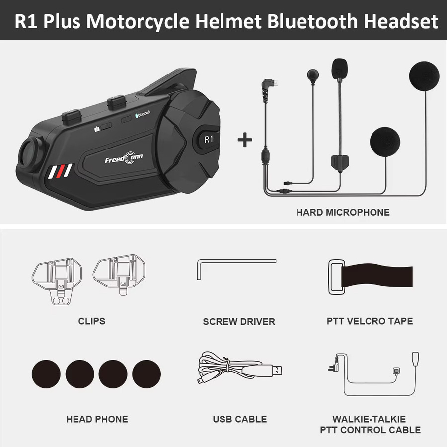 Freedconn R1Plus Bluetooth Motorrad Intercom Helm Headset mit Wifi APP Unterstützung und Lautsprecher Kopfhörern in Schwarz - Bild 7