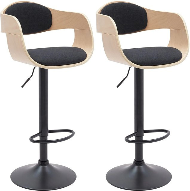 DELUKE 2er Set Barhocker NADAN höhenverstellbare Barstühle mit Lehne, Stoff Natura/schwarz, B/T/H: 48 x 50 x 87 cm - Bild 1