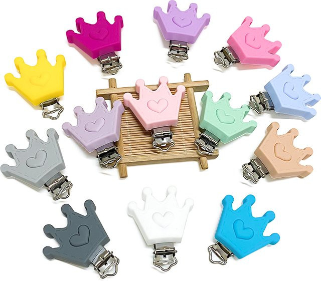 3er Set Lcmombay Silikon Krone Schnullerclip Kette in Mehrfarbig, BPA-frei - Bild 1