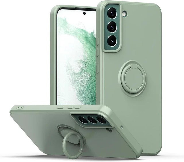 Samsung Handyhülle aus Flüssigsilikon mit Ring-Handyhalter für Galaxy S23 S24 Ultra Plus S22 S21 FE S10 Plus A32 A52 A72 A71 in Grün - Bild 1