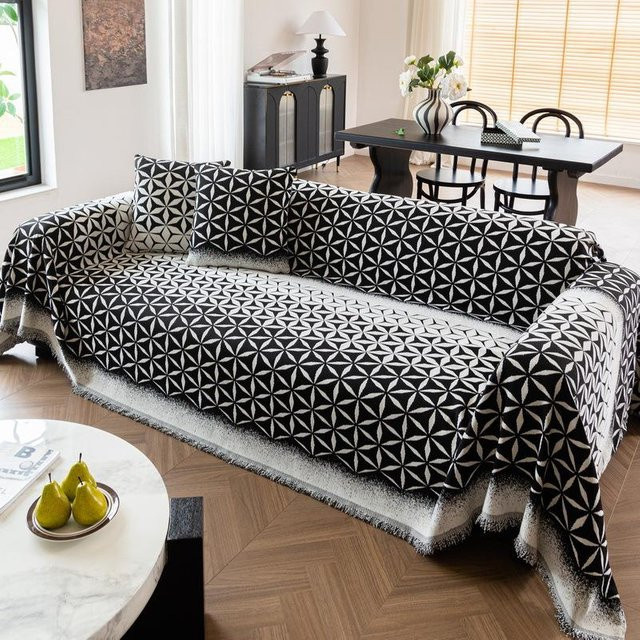 Four Seasons Chenille Sofaüberwurf mit Kamelien-Muster, B/H: 180 x 130 cm, Schwarz/Mehrfarbig - Bild 1