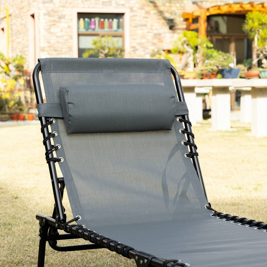 Outsunny Sonnenliege Grau aus Textilene und pulverbeschichtetem Stahl mit verstellbarer Kopfstütze, B/H/L: 58 x 30 x 185 cm - Bild 2