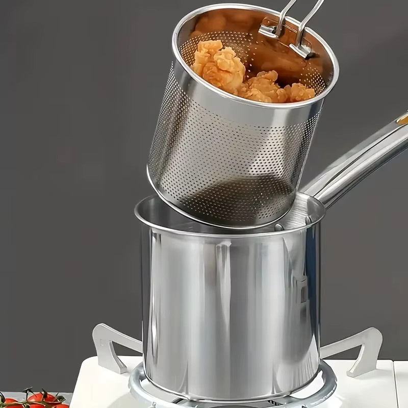 3-teiliges Spießpfannenset aus Edelstahl in Silber mit belüftetem Deckel für Grill und Tempura - Bild 4