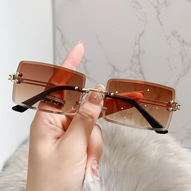 Dote Sonnenbrille, randlos, rechteckig, Metall, braun, Unisex - Bild 1