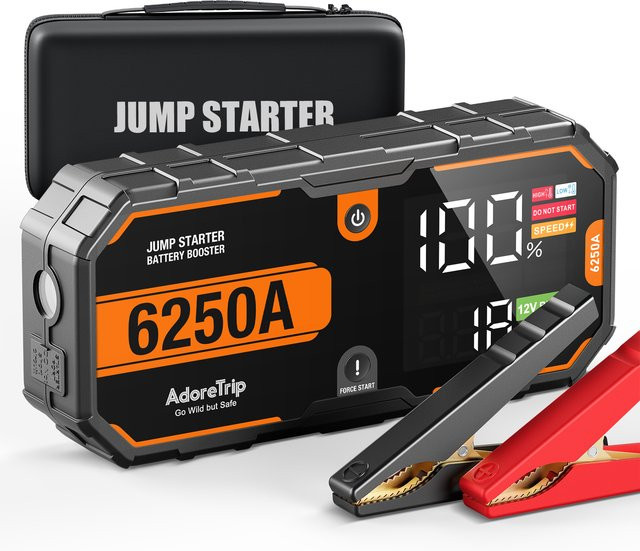 AdoreTrip Tragbares 12V Starthilfegerät 6250A in Schwarz mit Powerbank Funktion als Autobatterie-Ladegerät für Benzinmotoren bis 10,0L und Dieselmotoren bis 6,5L - Bild 1