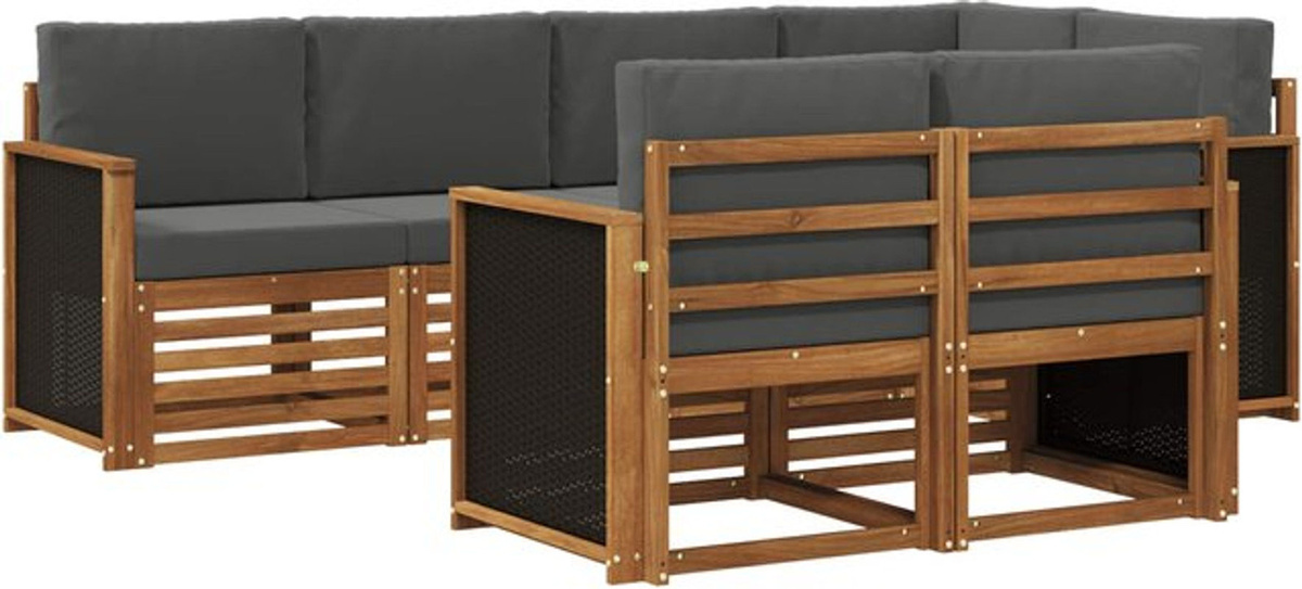 Modernes Ecksofa Set von vidaXL aus Akazie und Polyester in Natur und Anthrazit mit 6 Kissen - Bild 1