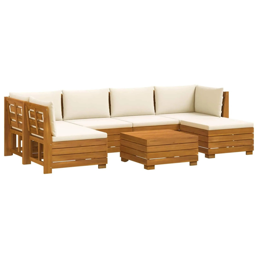 vidaXL Outdoor-Sofagarnitur aus Massivholz Akazie in Braun mit 7 Teilen und Kissen in Cremeweiß - Bild 2