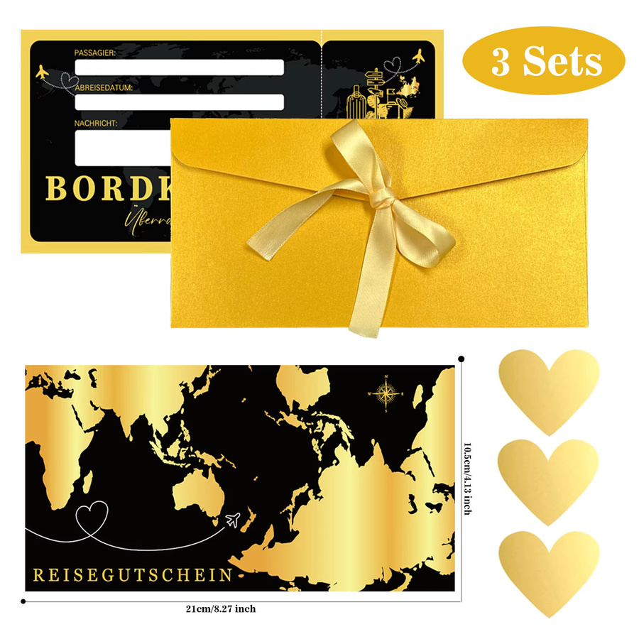 3er-Set Reisegutscheine in Schwarzgold als Bordpass-Überraschungsgeschenkset aus Papier - Bild 2