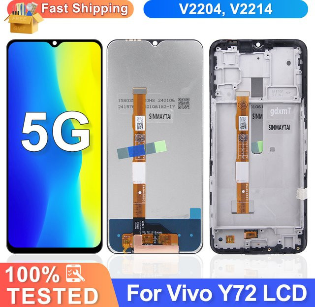 Vivo Y72 5G LCD Display mit Touch Digitizer und Rahmen in Schwarz, 6,58 Zoll - Bild 1