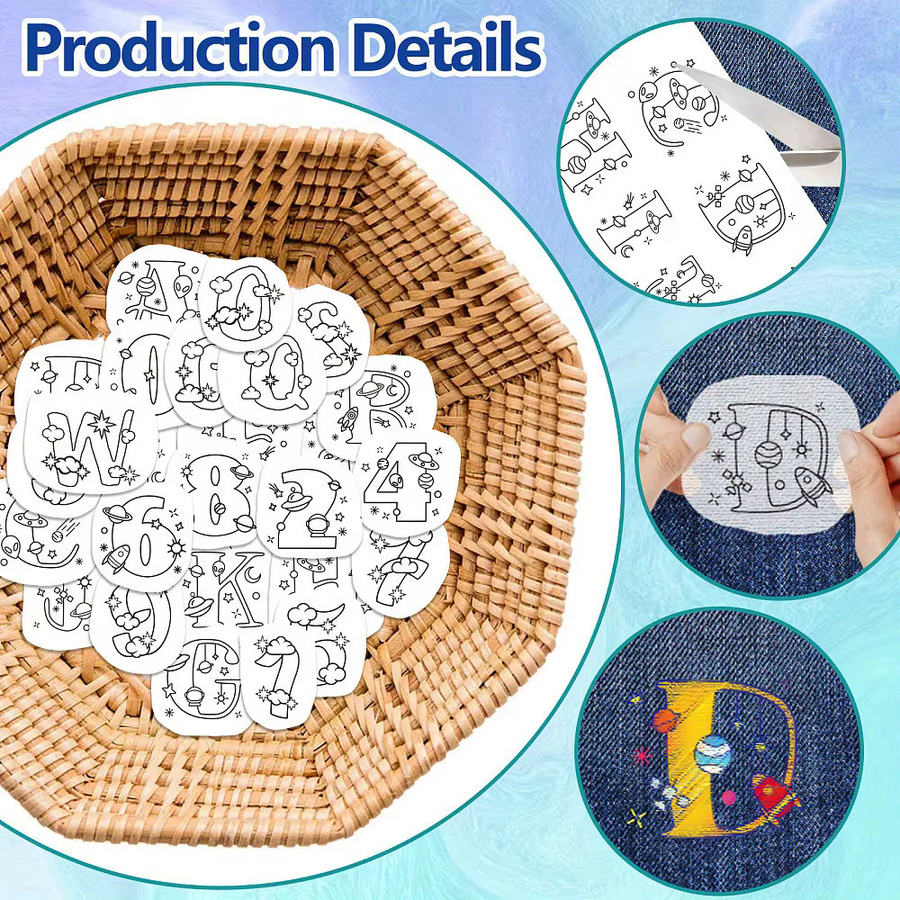 Wasserlöslicher Stickstabilisator mit 4 Blatt und 92 kosmischen Planeten sowie Buchstabendesigns, selbstklebendes Stickpapier in Weiß, Breite: 29,7 cm, Höhe: 21,1 cm - Bild 2