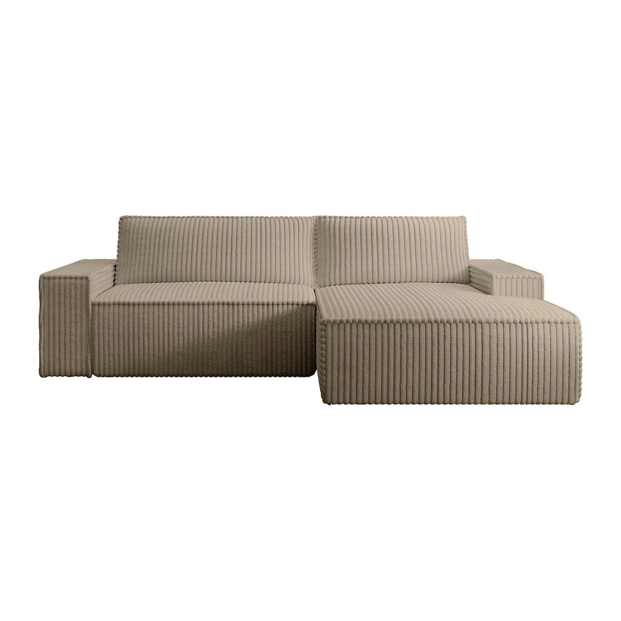 Vente-unique Schlafsofa Amelia in Taupe mit grob geripptem Cord-Bezug, L-Form, rechts Ausrichtung, Breite: 267 cm - Bild 2