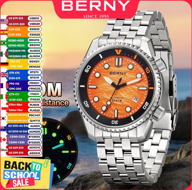 BERNY Automatikuhr, Edelstahl, Saphirglas, 42 mm, Herren - Bild 1