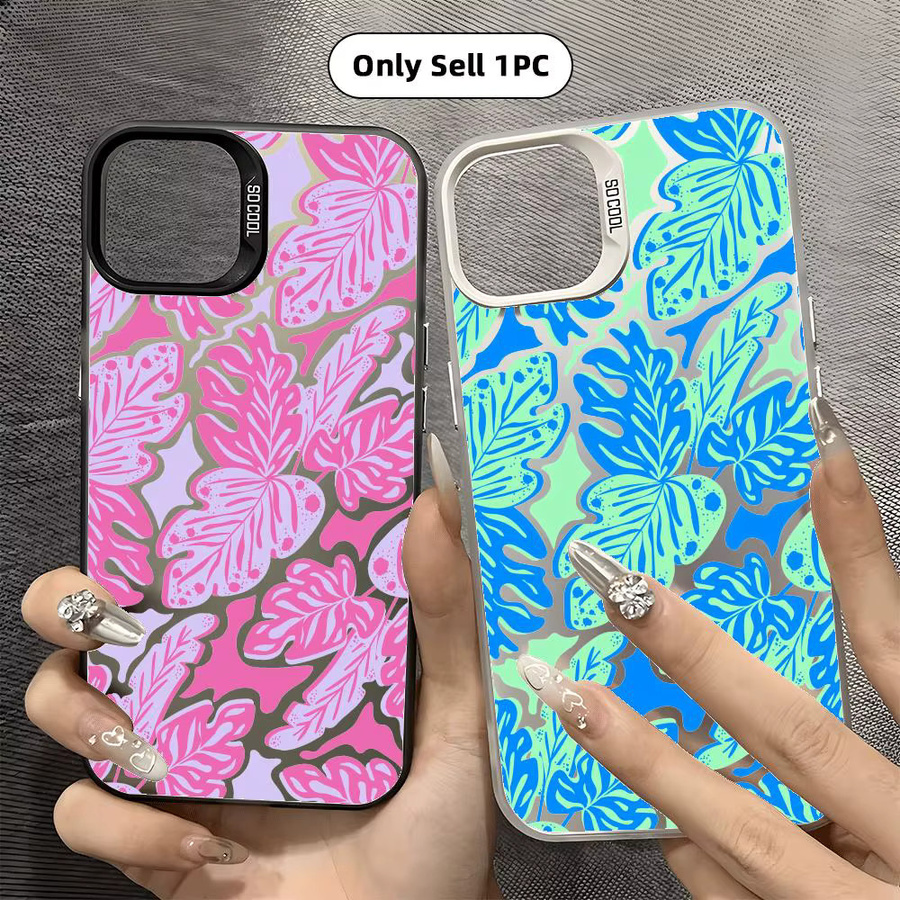 Ins Art Blätter Handyhülle für iPhone 11 bis iPhone 17 Pro Max Matte Laser Aurora Stoßfeste Schutzhülle Multicolour - Bild 2