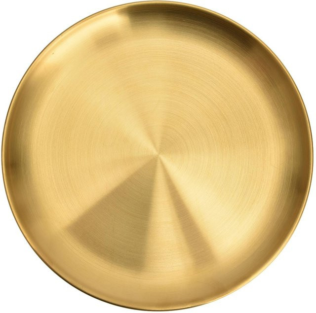 CosyHome Servierschale aus Edelstahl, runde Dessertplatte in Gold und Beige, rutschfest - Bild 1