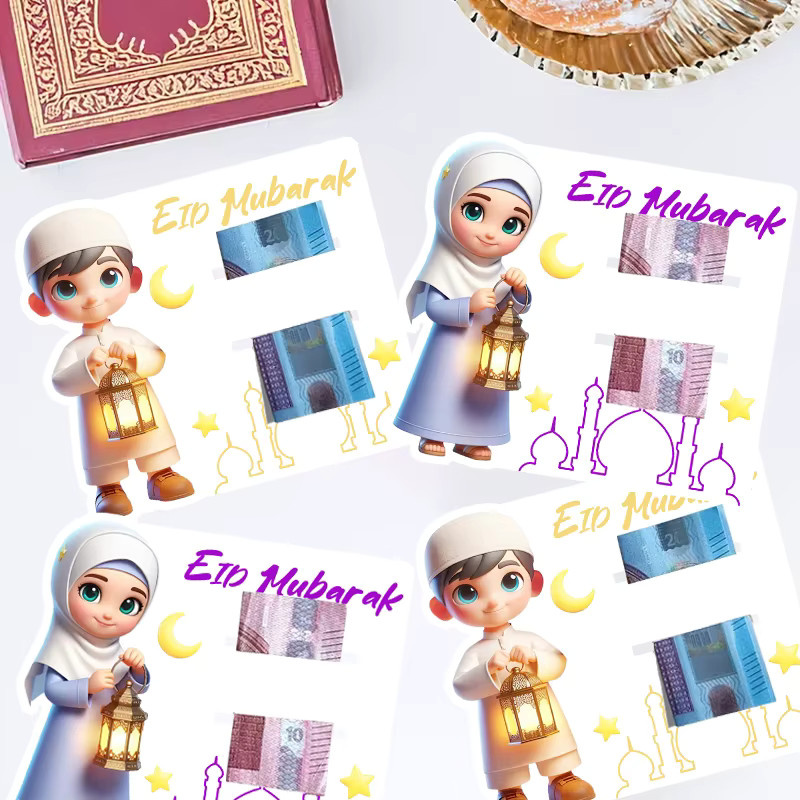6 Stück Ramadan Papiergeldbörsen als Partydekoration mit Stern und Mond in Rot für Kinder und Erwachsene, EID Mubarak Geschenksets - Bild 2
