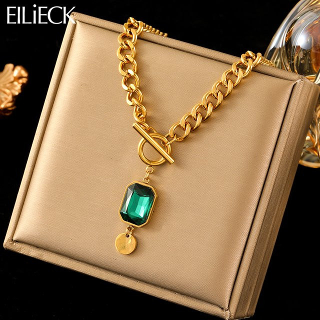 Eilieck Halskette, Edelstahl, Gold, Zirkonia, Kristall, Damen - Bild 1