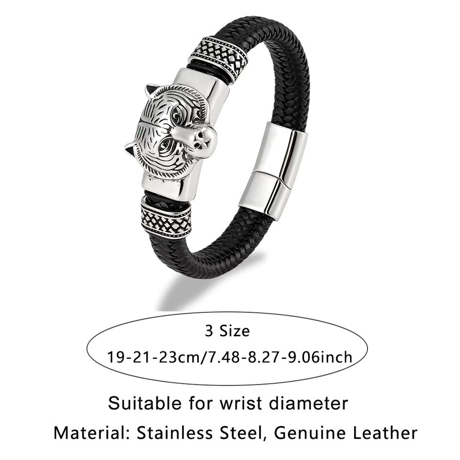 Lederarmband boba cover, Bärenkopf, Edelstahl, Silber, Herren - Bild 1