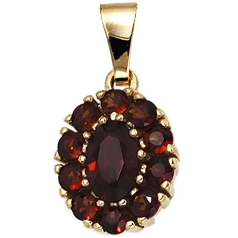 Colfem Anhänger, 375 Gelbgold, 11 Granate rot, oval - Bild 1