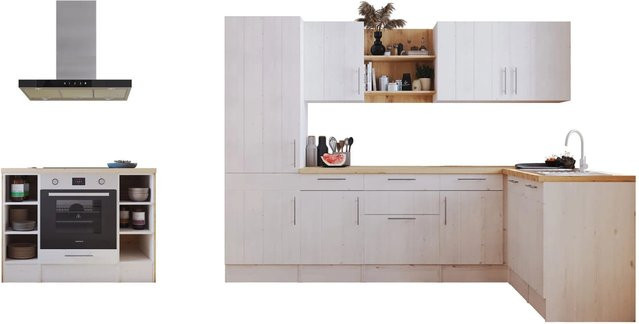 Respekta Landhaus Winkelküche Anton in Lärche Weiß mit Soft-Close-Türen und Schubladen - Bild 1