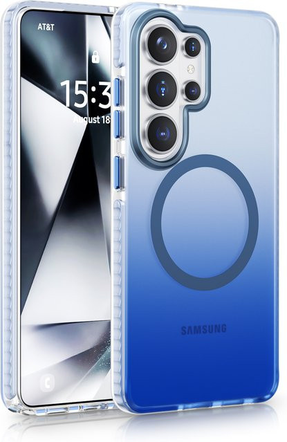 Stoßfeste Magnetische Kabellose Ladehülle mit Rutschfester Panzerung für Samsung Galaxy S26 Ultra, S25 und S24 in Farbverlauf Purple und Blue - Bild 1