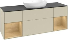 V&B Waschtischunterschrank Finion in Blau und Eiche mit offenem Regal, Breite: 160 cm - Bild 1
