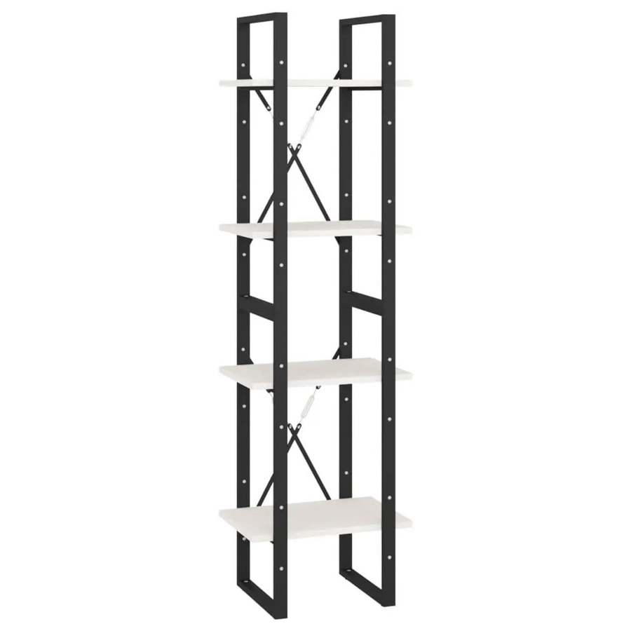 vidaXL Bücherregal aus Massivholz Kiefer und Metall in Weiß, 4 Böden, Industrial Design, B/T/H: 40 x 30 x 140 cm - Bild 2
