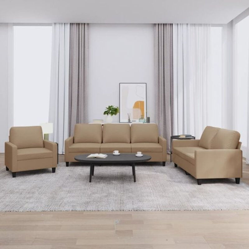 3-tlg. moderne Sofagarnitur mit Kissen von vidaxl in Braun und Beige aus Kunstleder - Bild 1