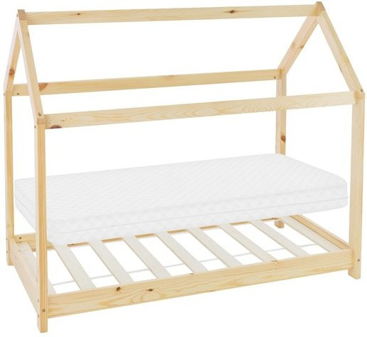 ML-Design Kinderbett Hausbett aus Kiefernholz mit Dach, Lattenrost und Matratze, Skandinavisches Design, B/T: 70 x 140 cm - Bild 1