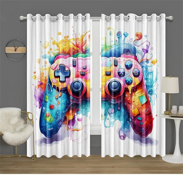 2er-Set bunte Joystick-Vorhänge mit Cartoon-Motiven für Kinderzimmer und Schlafzimmer, mehrfarbig, B: 50 cm, H: 130 cm - Bild 1