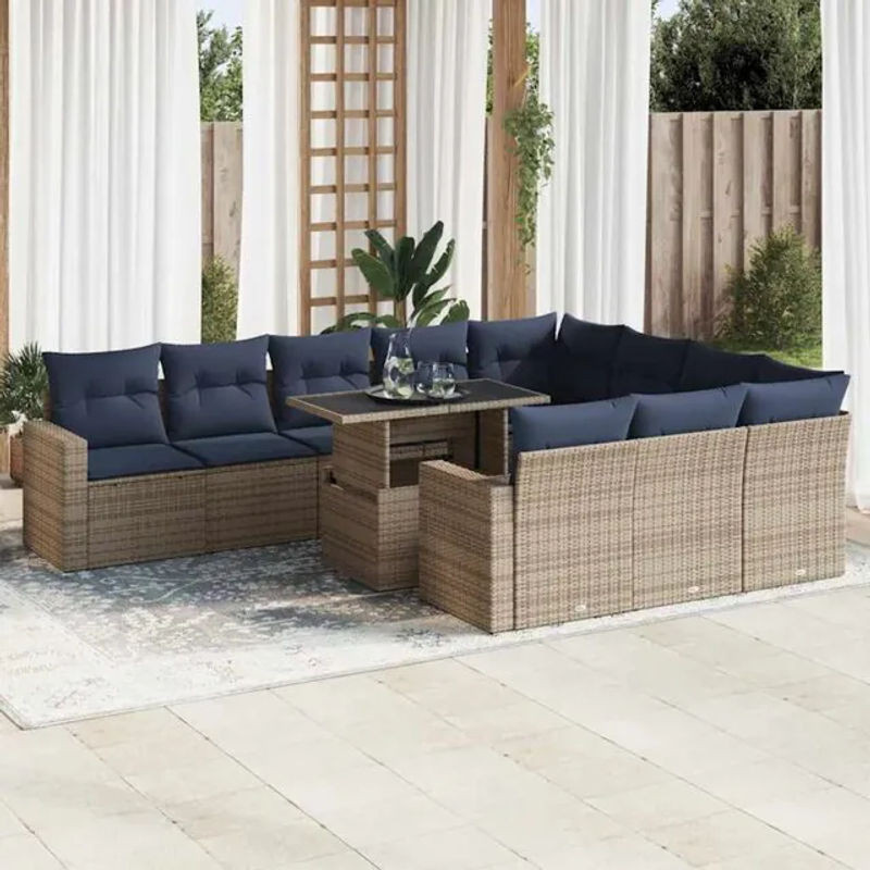 11-tlg. moderne Garten-Sofagarnitur aus Poly-Rattan mit Kissen in Grau von vidaxl - Bild 1