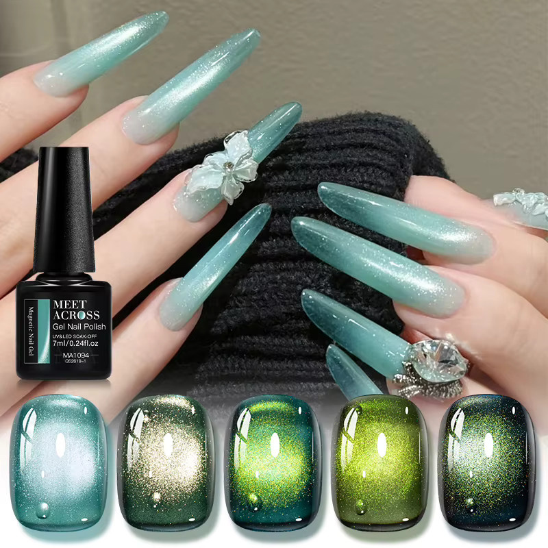 MEET ACROSS Green Shadow Magnetischer Gel-Nagellack, 7 ml, Schimmernd - Bild 2